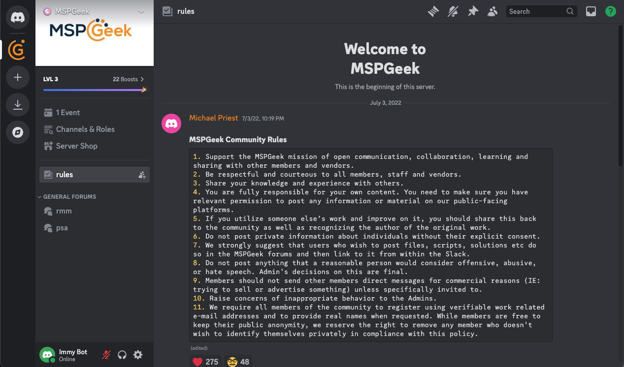 ImmyBot support on Discord screenshot