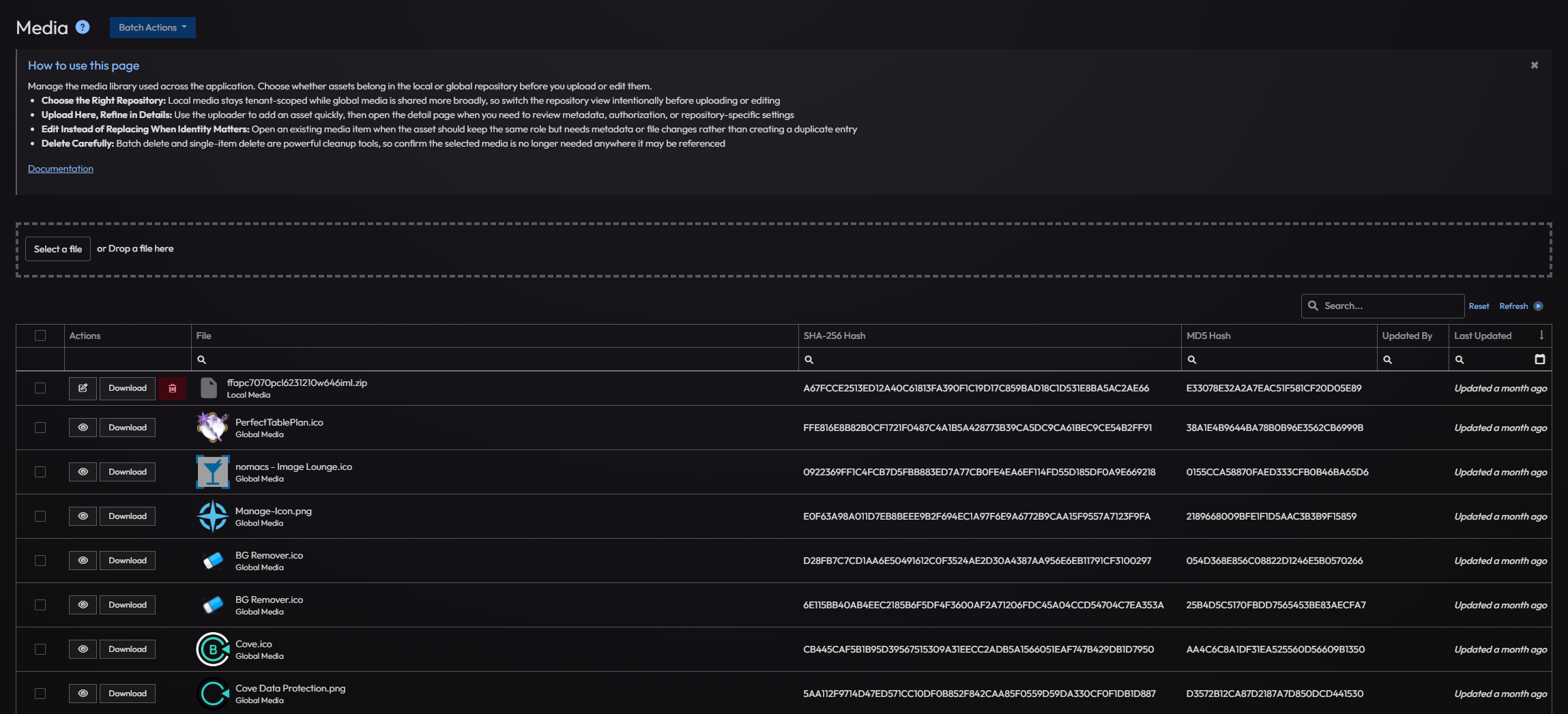 Media Library list page
